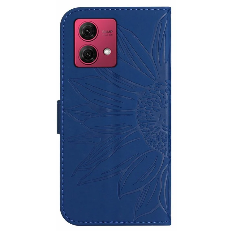 HT04 For Motorola Edge 40 Neo 5G Leather Case Imprinted Phone Cover with Shoulder Strap - Sapphire