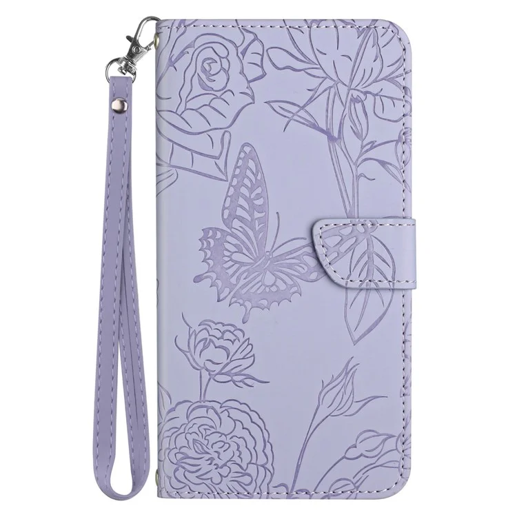 HT03 For Motorola Edge 40 Neo 5G Cover Leather Wallet Imprinted Phone Case with Hand Strap - Purple