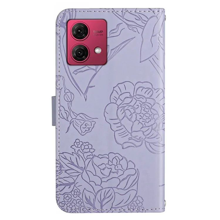 HT03 For Motorola Edge 40 Neo 5G Cover Leather Wallet Imprinted Phone Case with Hand Strap - Purple
