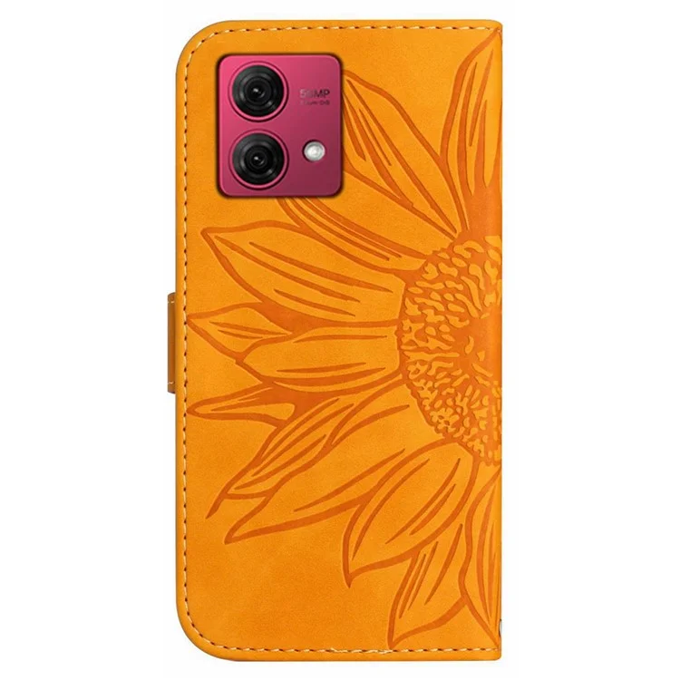 HT04 For Motorola Edge 40 Neo 5G Leather Cover Wallet Stand Cell Phone Case with Hand Strap - Yellow