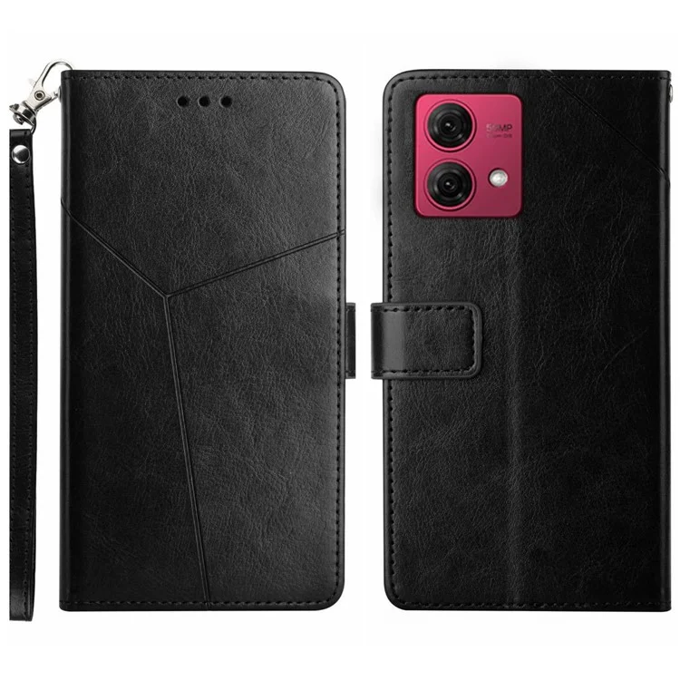 HT01 Für Motorola Edge 40 Neo 5G Hülle Y-förmige Linien Prägung Leder Handyhalterung - Schwarz