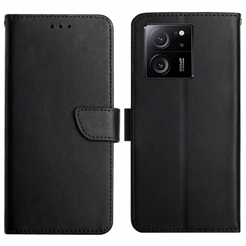 HT02 para Xiaomi 13T Pro / 13T Funda Cartera de Cuero Vacuno Genuino - Negro