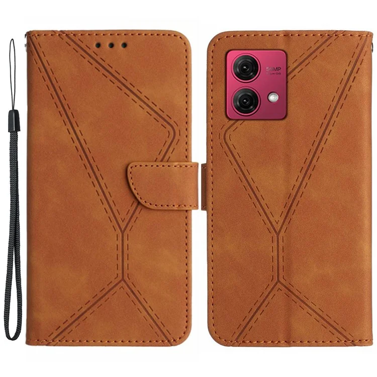 HT05 Para Motorola Edge 40 Neo 5G Funda de Piel Sintética Billetera Diseño de Líneas Impreso Cubierta del Teléfono - Marrón