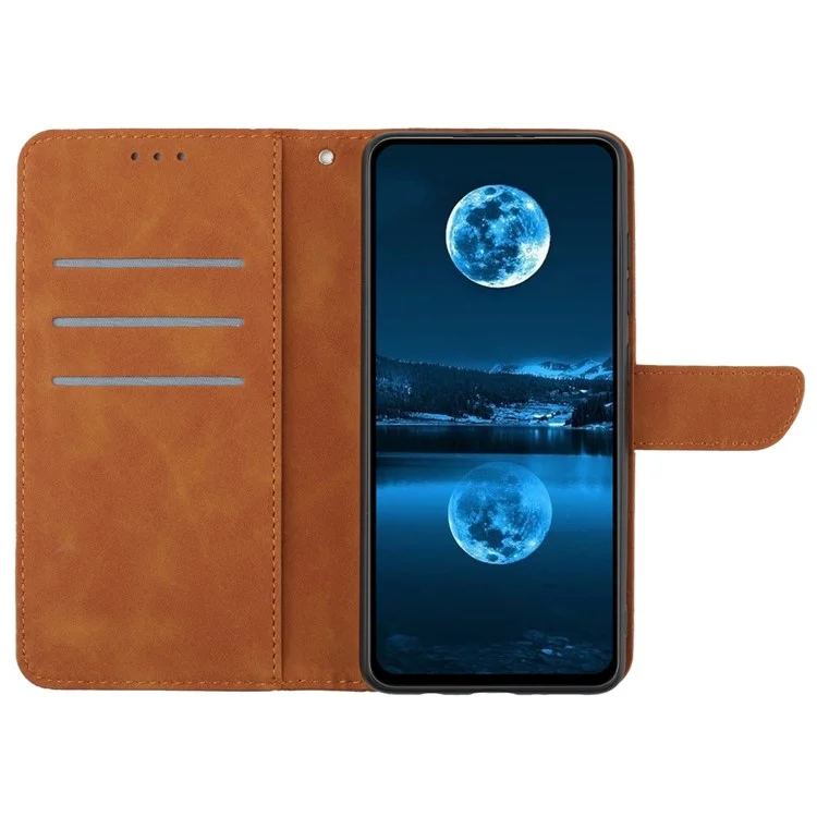 HT05 Para Motorola Edge 40 Neo 5G Funda de Piel Sintética Billetera Diseño de Líneas Impreso Cubierta del Teléfono - Marrón