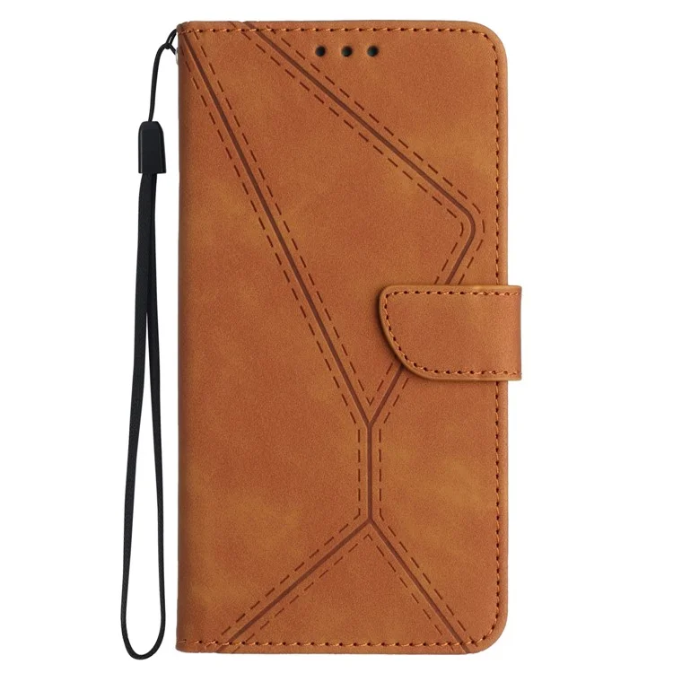 HT05 Para Motorola Edge 40 Neo 5G Funda de Piel Sintética Billetera Diseño de Líneas Impreso Cubierta del Teléfono - Marrón