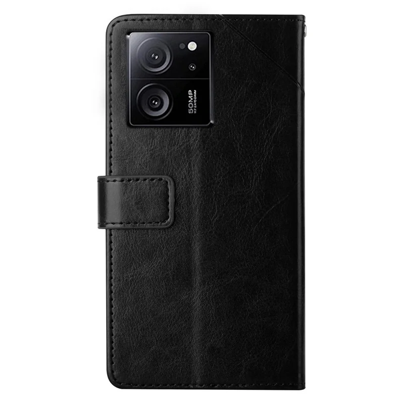 HT01 For Xiaomi 13T / 13T Pro Leather Case Y-shaped Line Imprinted Phone Stand Cover - Black