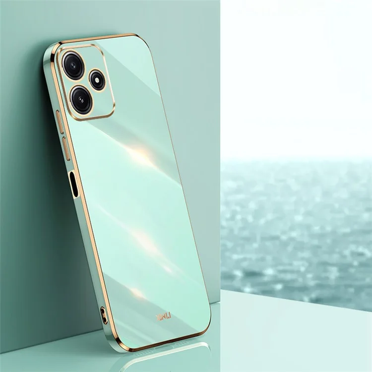 XINLI Pour Xiaomi Redmi Note 12R 5G Étui Bord Doré Électroplaqué TPU Housse Arrière de Téléphone - Cyan