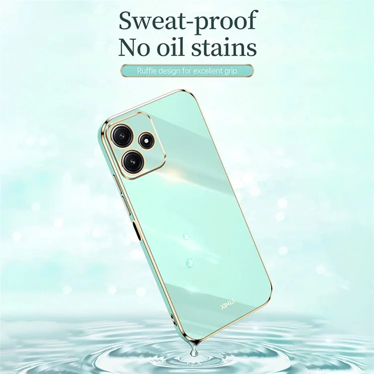XINLI Pour Xiaomi Redmi Note 12R 5G Étui Bord Doré Électroplaqué TPU Housse Arrière de Téléphone - Cyan