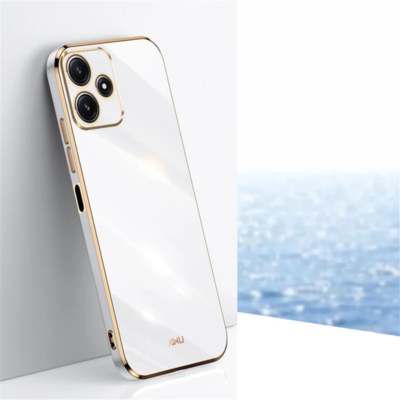 Étui XINLI pour Xiaomi Redmi Note 12R 5G Bordure dorée électroplaquée en TPU - Blanc