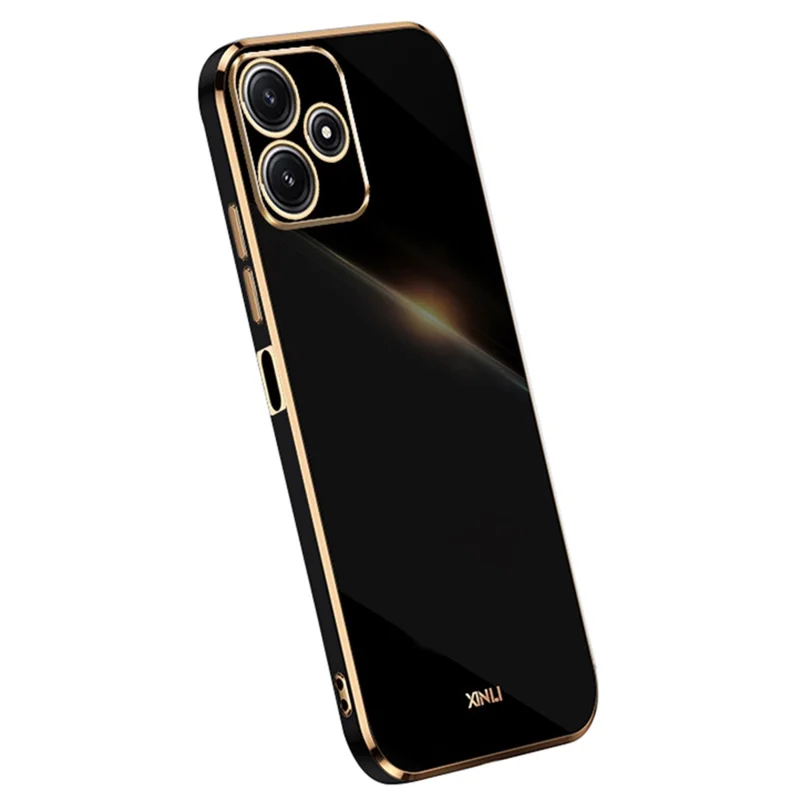 XINLI For Xiaomi Redmi Note 12R 5G Case Electroplated Gold Edge TPU Phone Back Cover - Black