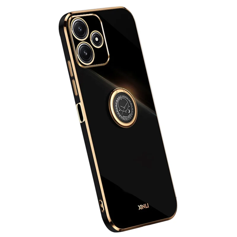 XINLI For Xiaomi Redmi Note 12R 5G TPU Cover Electroplated Phone Case with Ring Kickstand - Black