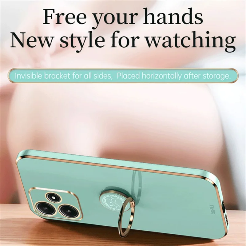 XINLI For Xiaomi Redmi Note 12R 5G TPU Cover Electroplated Phone Case with Ring Kickstand - Black