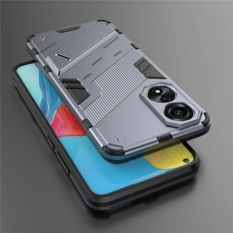 For Oppo A78 4G Case PC+TPU Kickstand Drop-Proof Phone Cover - Grey