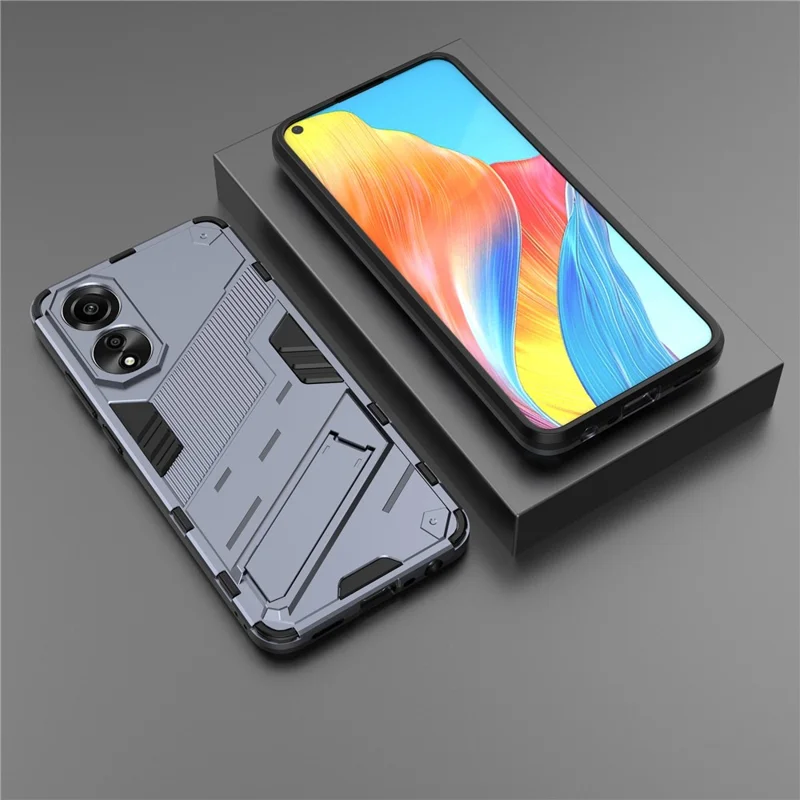 For Oppo A78 4G Case PC+TPU Kickstand Drop-Proof Phone Cover - Grey