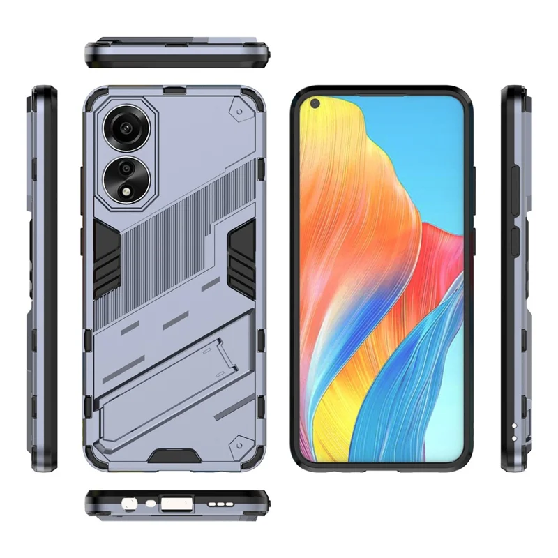 For Oppo A78 4G Case PC+TPU Kickstand Drop-Proof Phone Cover - Grey