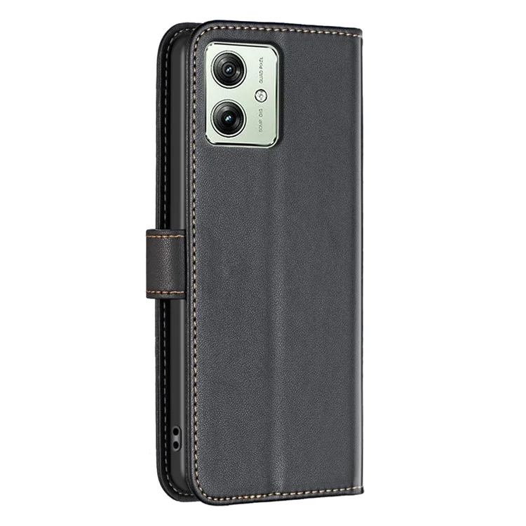 BINFEN COLOR BF17 For Motorola Moto G54 5G Leather Cover Flip Stand Wallet Phone Case - Black