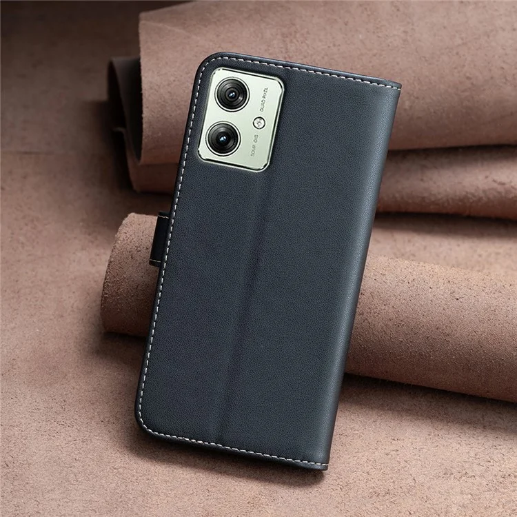 BINFEN COLOR BF17 For Motorola Moto G54 5G Leather Cover Flip Stand Wallet Phone Case - Black