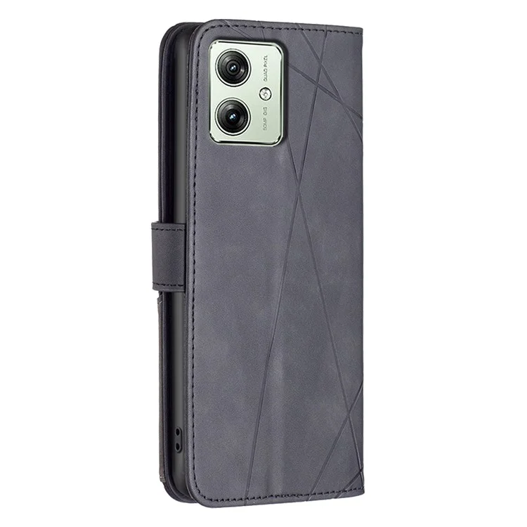 BINFEN COLOR BF05 Para Motorola Moto G54 5G Capa Couro Impresso Stand Phone Cover - Preto