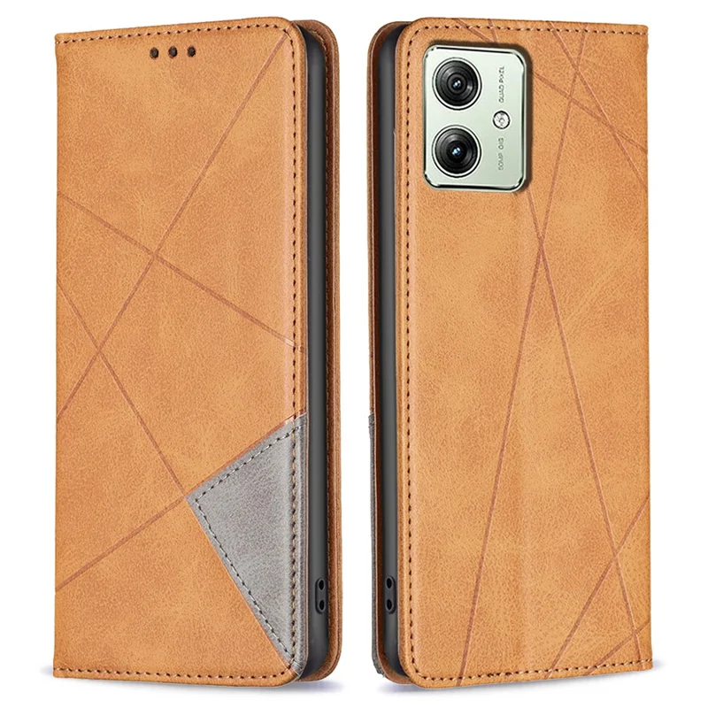 For Motorola Moto G54 5G Cover Imprinted PU Leather Wallet Cell Phone Case - Yellow