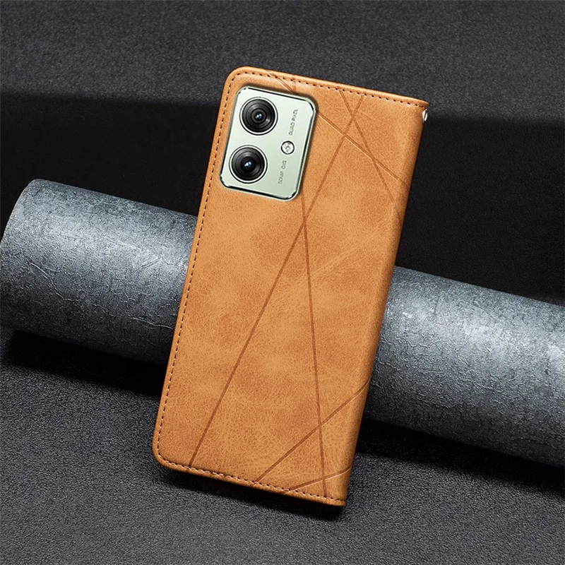 For Motorola Moto G54 5G Cover Imprinted PU Leather Wallet Cell Phone Case - Yellow