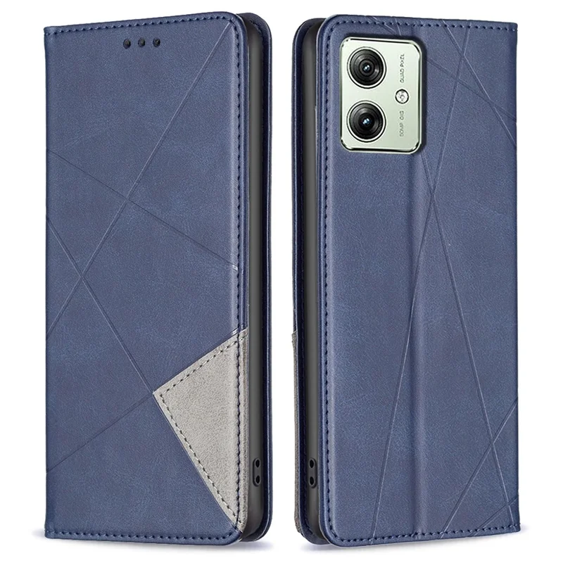 For Motorola Moto G54 5G Cover Imprinted PU Leather Wallet Cell Phone Case - Blue