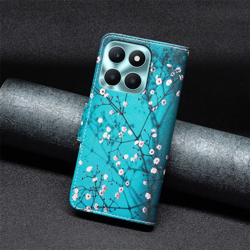 Carteira Capinha para Honor X6a 4G Caso Couro PU Stand Shell - Flor de Ameixa