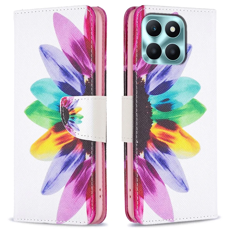 Wallet Phone Cover for Honor X6a 4G Case PU Leather Stand Shell - Sunflower