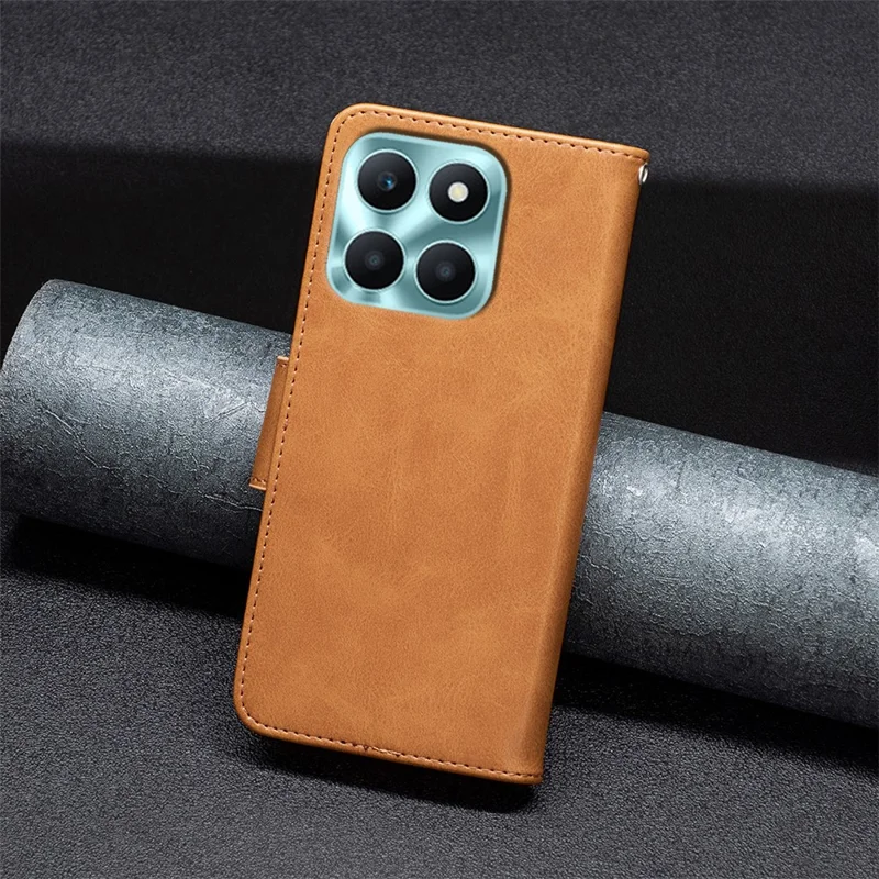 For Honor X6a 4G Case Textured PU Leather Stand Wallet Cell Phone Cover - Yellow