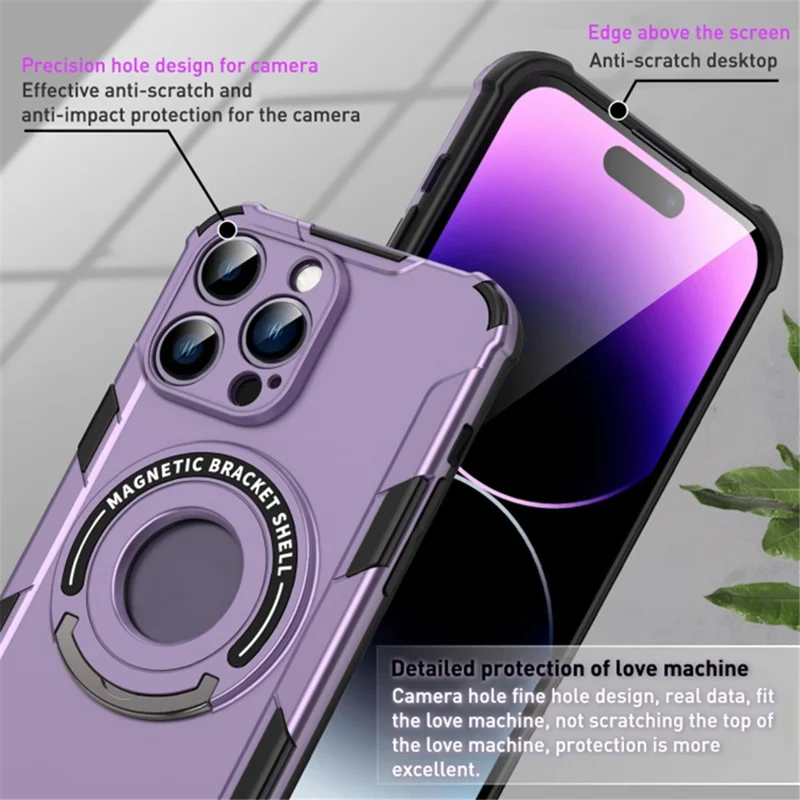 Kickstand Phone Cover for iPhone 15 Pro Case Compatible with MagSafe PC+TPU Shockproof Case - Black