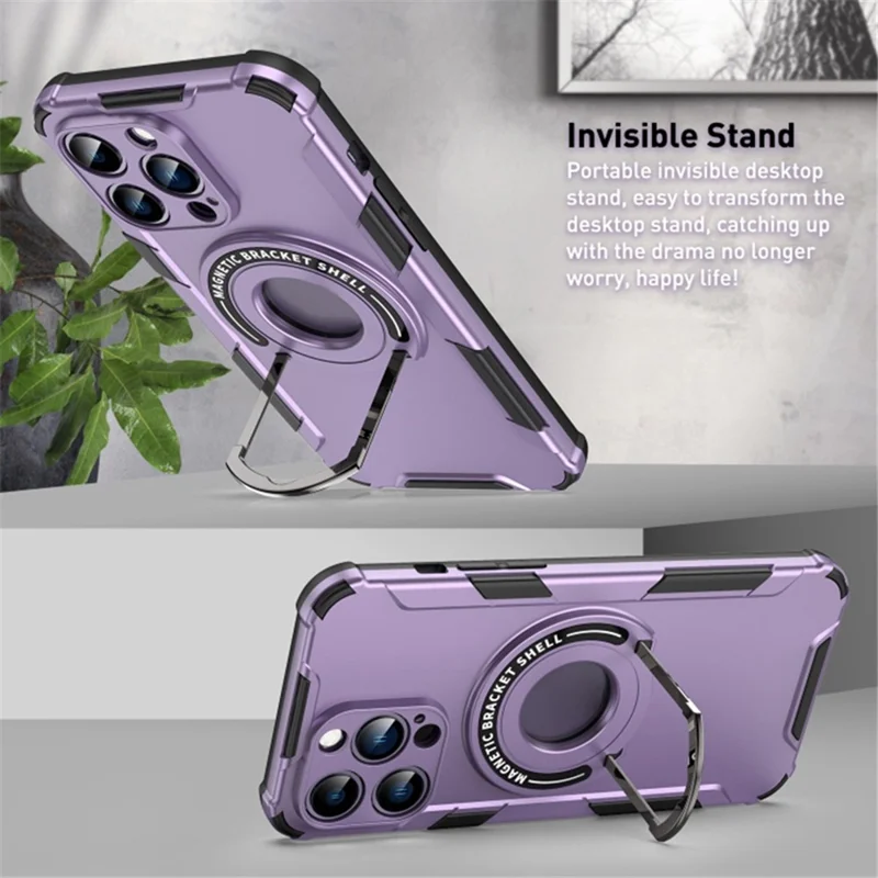 Kickstand Phone Cover for iPhone 15 Pro Case Compatible with MagSafe PC+TPU Shockproof Case - Pink