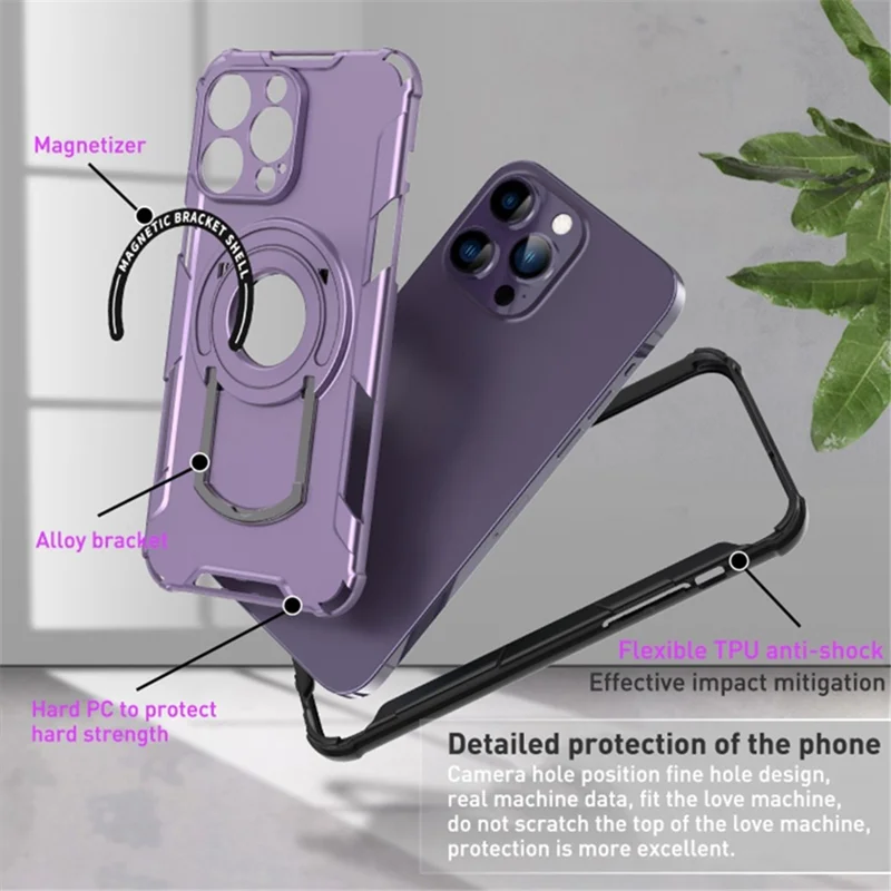 Kickstand Phone Cover for iPhone 15 Pro Case Compatible with MagSafe PC+TPU Shockproof Case - Pink