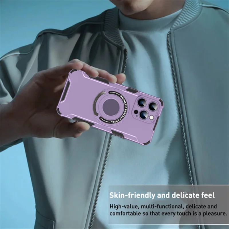 Kickstand Phone Cover for iPhone 15 Pro Case Compatible with MagSafe PC+TPU Shockproof Case - Pink