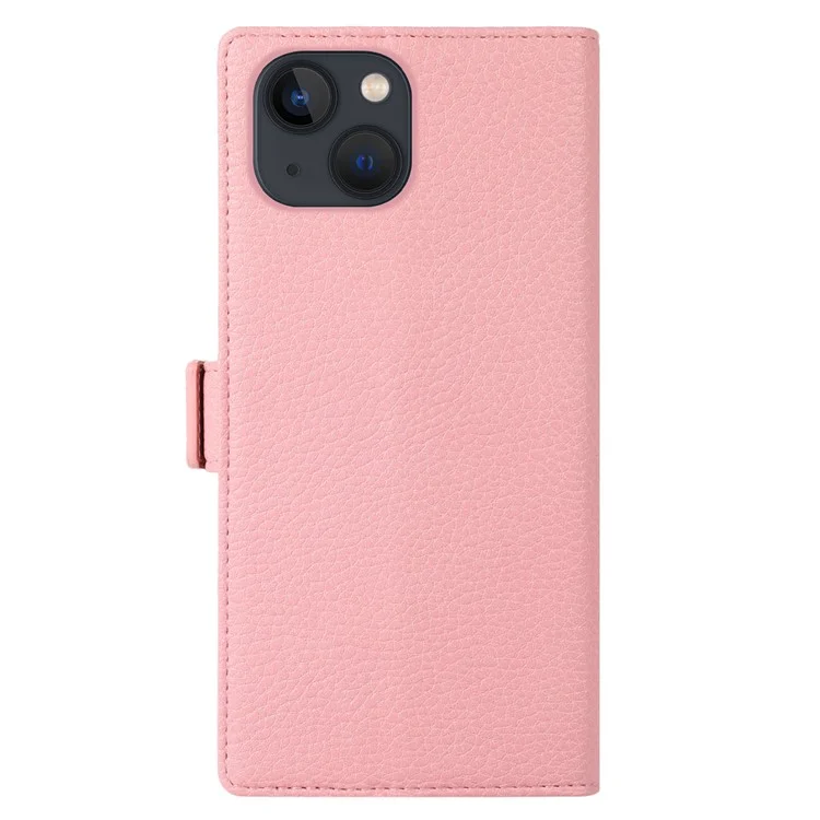 For iPhone 15 Plus Case Zipper Pocket Litchi Texture PU Leather Phone Cover with Strap - Pink
