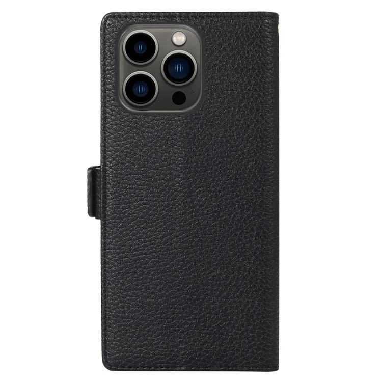 Für iPhone 15 Pro Case Litchi Texture Zipper Pocket Anti-drop Leather Cover with Strap - Schwarz