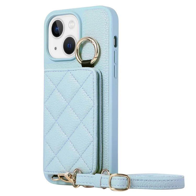 Protective Case for iPhone 15 Plus Case Card Slot PU+TPU Phone Cover - Blue