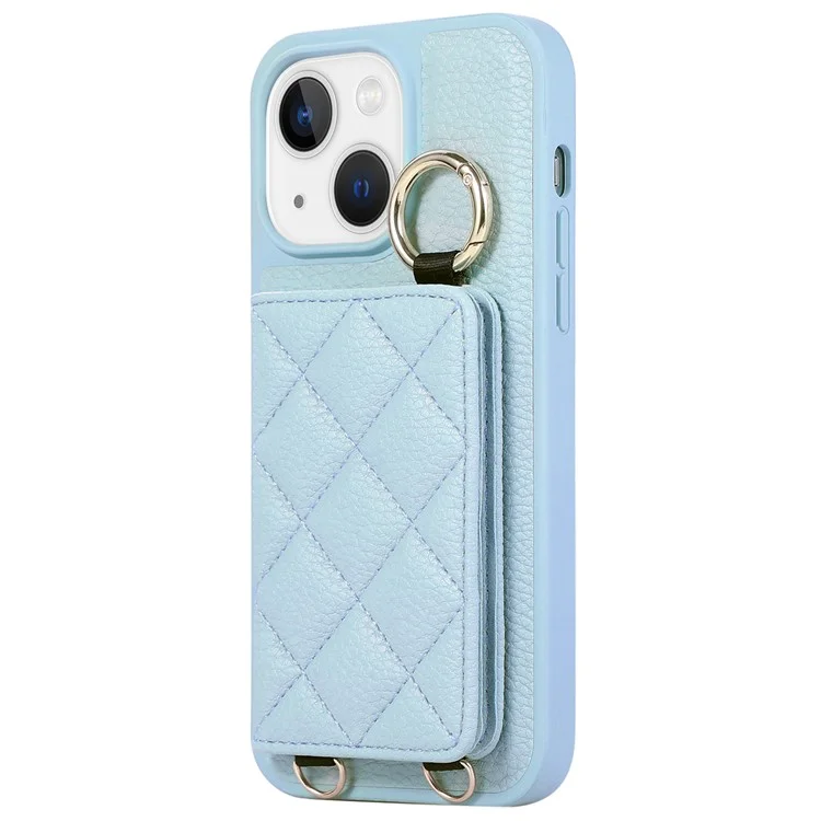 Protective Case for iPhone 15 Plus Case Card Slot PU+TPU Phone Cover - Blue