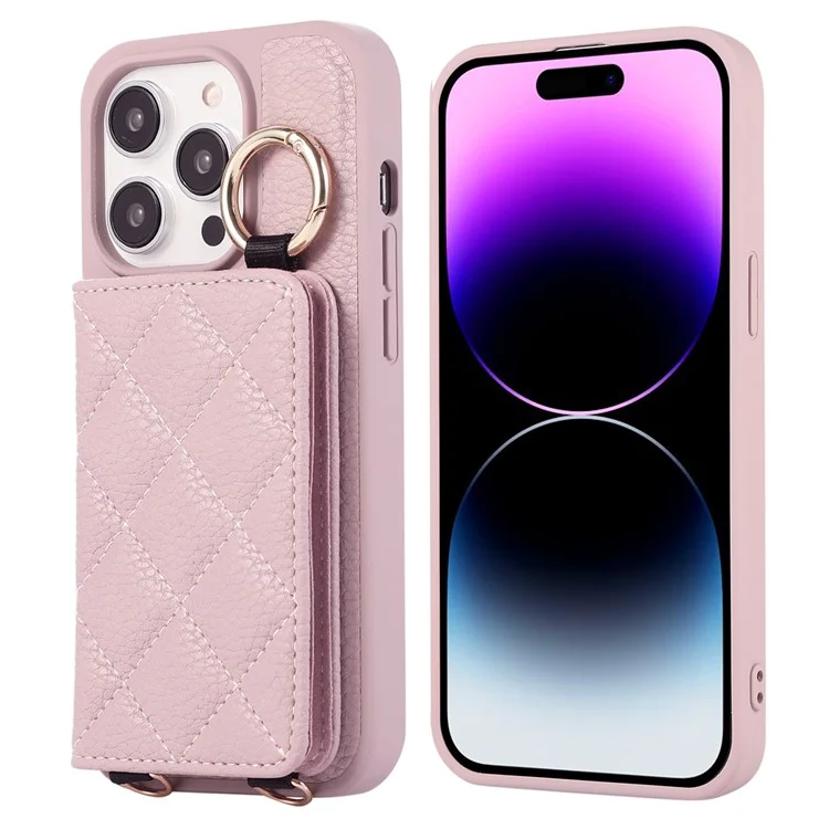 Per iPhone 15 Pro Max Case PU+TPU Phone Cover Card Slot Shockproof Case - Light Purple
