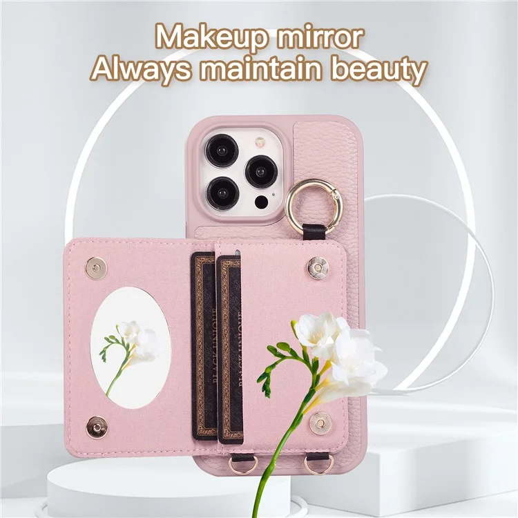 Per iPhone 15 Pro Max Case PU+TPU Phone Cover Card Slot Shockproof Case - Light Purple