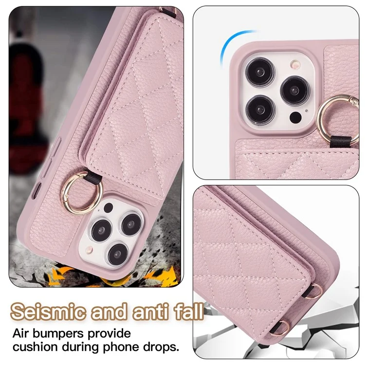 Per iPhone 15 Pro Max Case PU+TPU Phone Cover Card Slot Shockproof Case - Light Purple