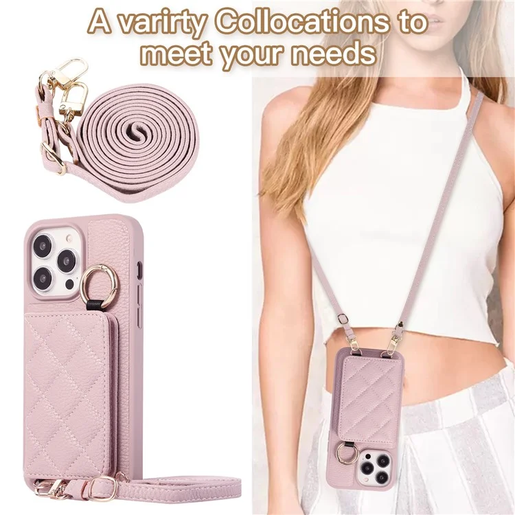 Per iPhone 15 Pro Max Case PU+TPU Phone Cover Card Slot Shockproof Case - Light Purple