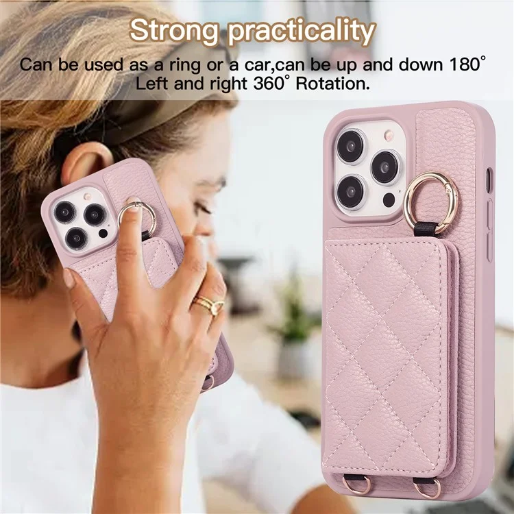 Per iPhone 15 Pro Max Case PU+TPU Phone Cover Card Slot Shockproof Case - Light Purple