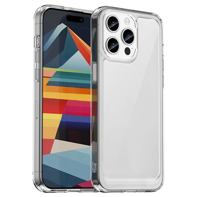 For iPhone 15 Pro Clear Case Acrylic+TPU Phone Cover with Electroplating Buttons (Big Rear Lens Hole)