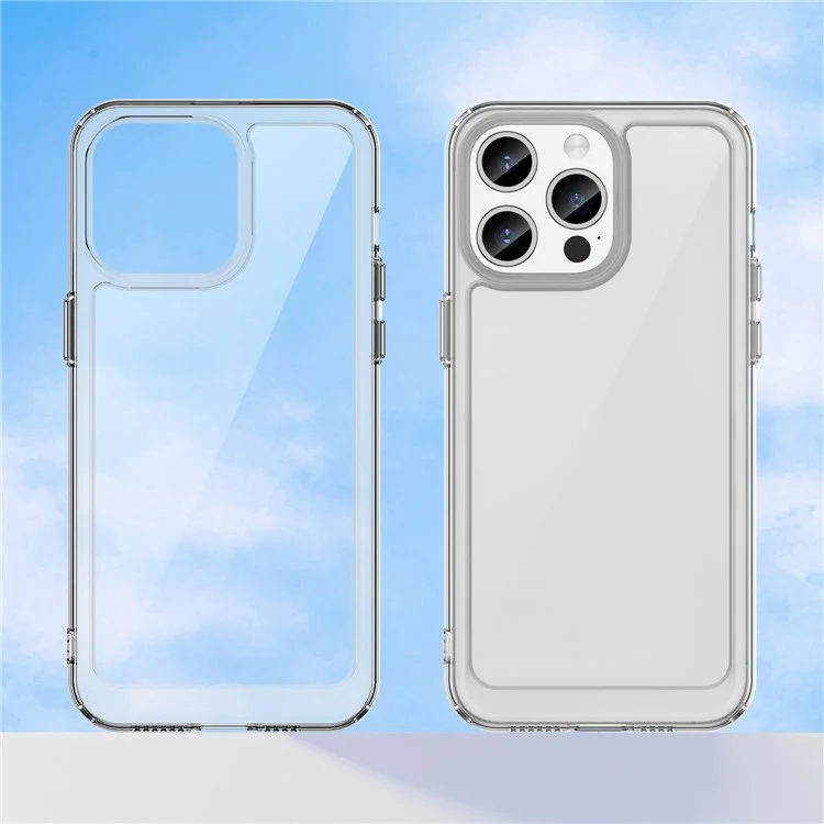 For iPhone 15 Pro Clear Case Acrylic+TPU Phone Cover with Electroplating Buttons (Big Rear Lens Hole)