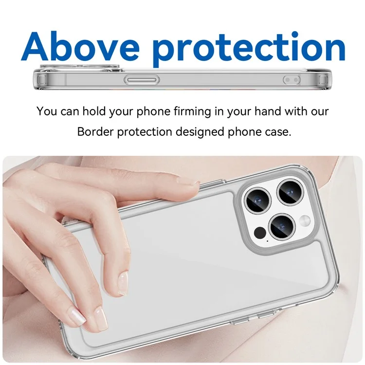 For iPhone 15 Pro Clear Case Acrylic+TPU Phone Cover with Electroplating Buttons (Big Rear Lens Hole)