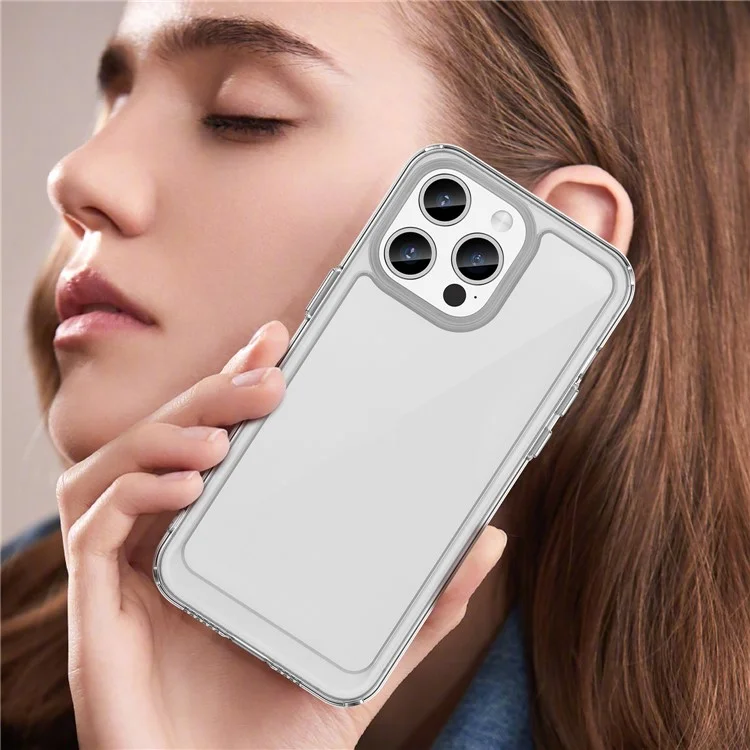For iPhone 15 Pro Clear Case Acrylic+TPU Phone Cover with Electroplating Buttons (Big Rear Lens Hole)