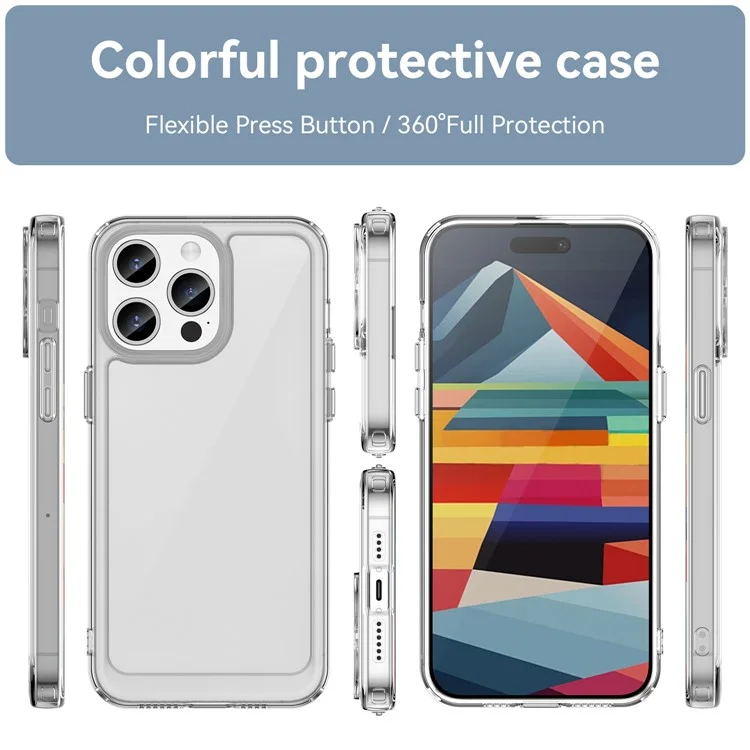 For iPhone 15 Pro Clear Case Acrylic+TPU Phone Cover with Electroplating Buttons (Big Rear Lens Hole)