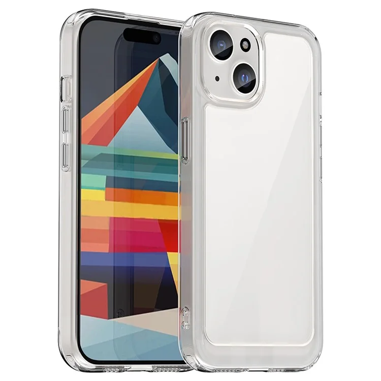 Acryl+TPU-Handyhülle für iPhone 15 Klare Hülle mit vergoldeten Knöpfen (großes Loch für die Rückkamera)