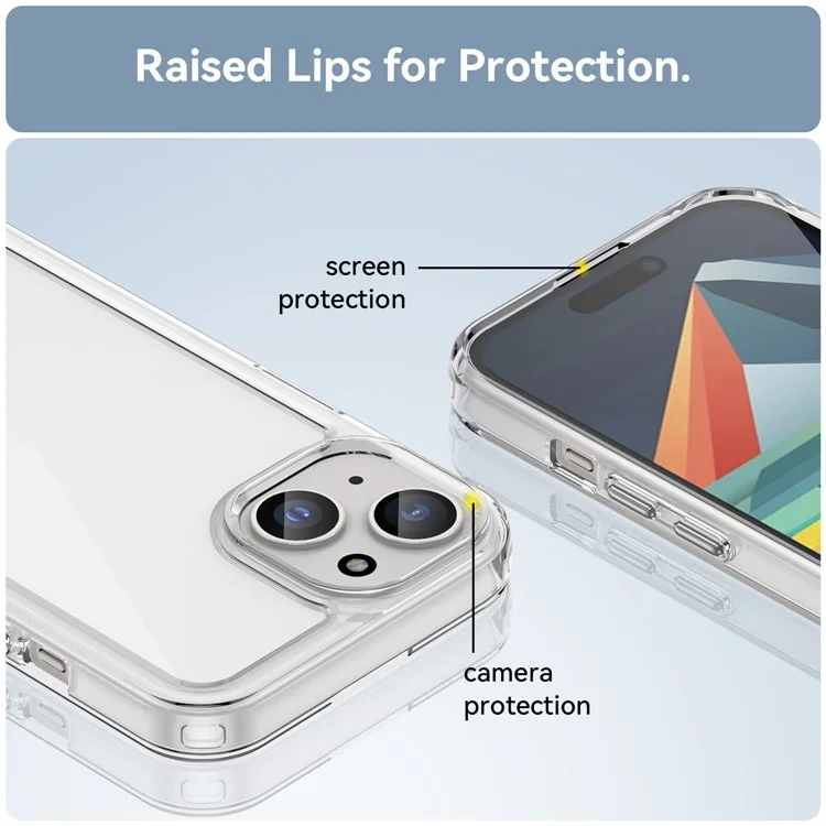 Acryl+TPU-Handyhülle für iPhone 15 Klare Hülle mit vergoldeten Knöpfen (großes Loch für die Rückkamera)