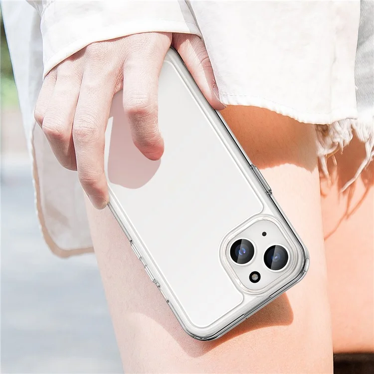 Acryl+TPU-Handyhülle für iPhone 15 Klare Hülle mit vergoldeten Knöpfen (großes Loch für die Rückkamera)