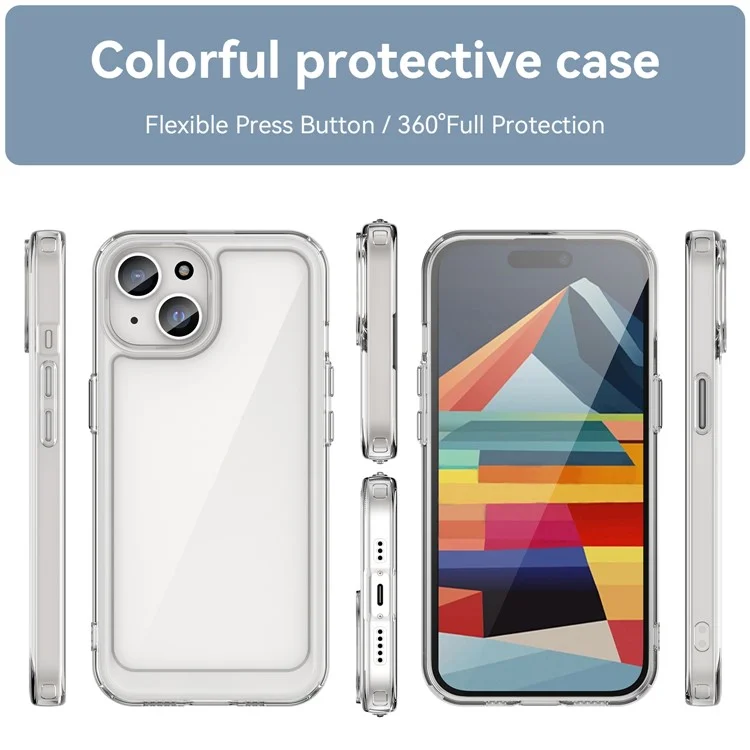Acryl+TPU-Handyhülle für iPhone 15 Klare Hülle mit vergoldeten Knöpfen (großes Loch für die Rückkamera)